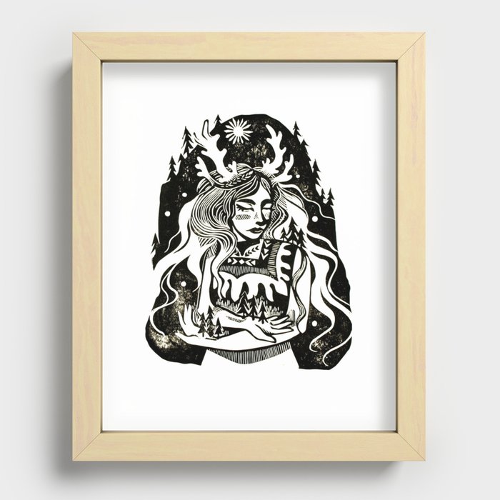 Nymph of the Forest Linocut Block Print Fairy-tale Art Recessed Framed  Print by Kelpie Kraft
